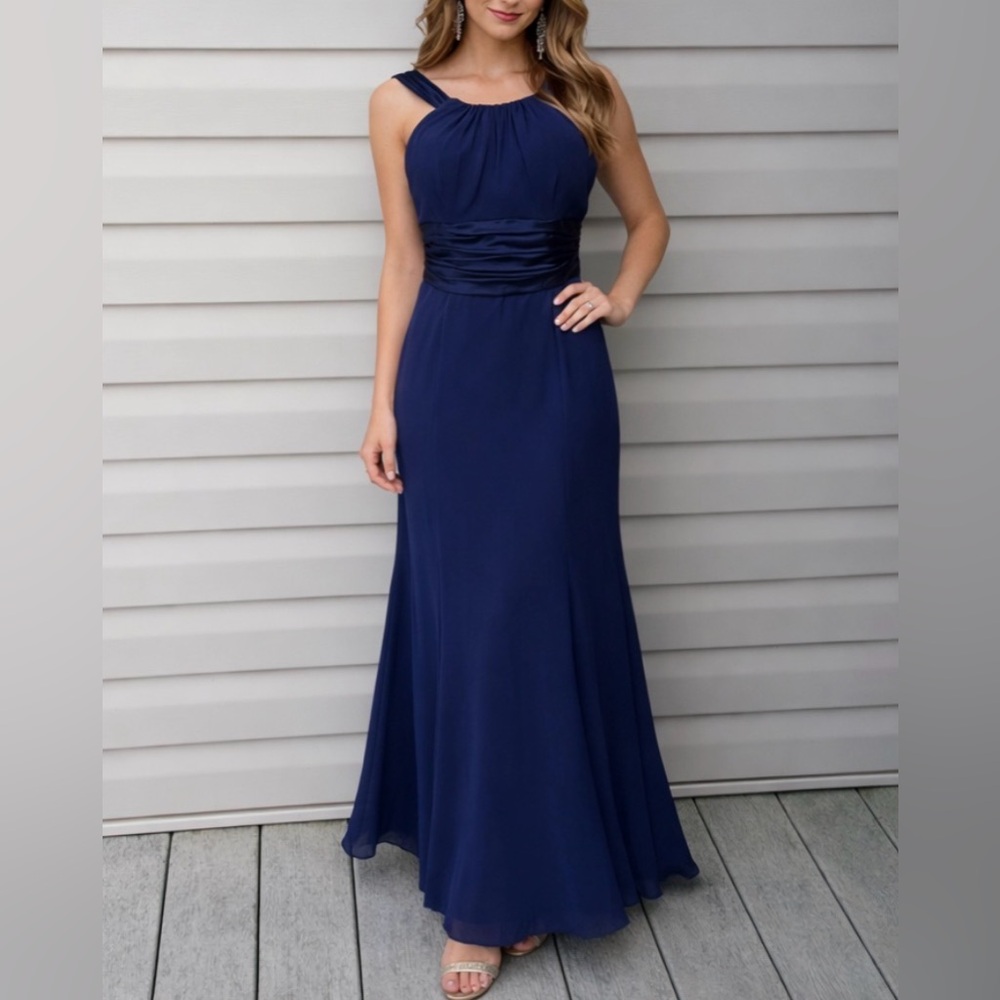 David's Bridal Navy Chiffon Style A-Line Bridesmaid Dress Women’s Size 6